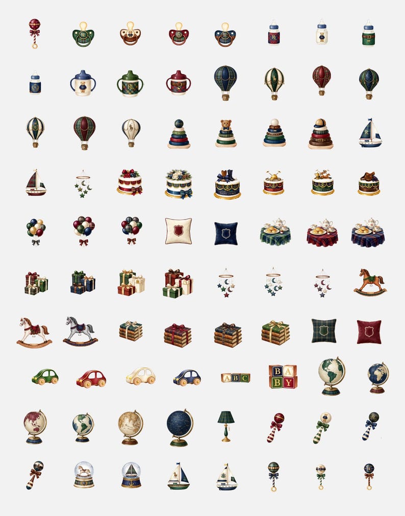 Preppy Teddy Bear Clipart Bundle, RL Polo Inspired PNGs (Digital Download) 300+ Bundle image 3