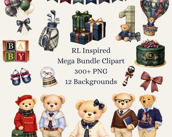 Preppy Teddy Bear Clipart Bundle, RL Polo Inspired PNGs (Digital Download) 300+ Bundle