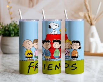 Diseño PNG para vaso térmico de 20 oz con temática de amigos de dibujos animados / Diseño de sublimación sin costuras para caseta de perro con cachorro adorable / Descarga digital sobre la amistad infantil