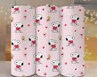 White Dog Tumbler Wrap – 20oz Skinny Tumbler PNG, Cute Love Heart Pattern Sublimation Design, Digital Download