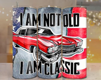 Classic Car Tumbler Wrap Sublimation Design: 20oz Skinny Tumbler PNG Template