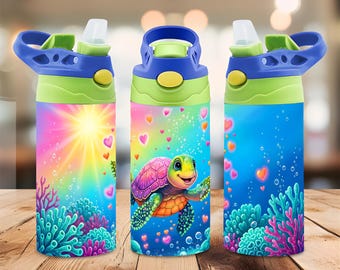 Sea Turtle 12oz Sippy Cup Wrap PNG | Ocean Animal Kids Tumbler Sublimation Design | Underwater Digital Download