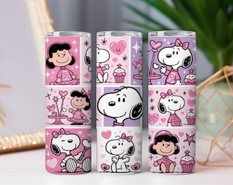 Cartoon Puppy Girl Tumbler Wrap: Pink Sparkle Hearts, 20oz 30oz (PNG)