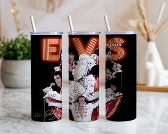 Elvis Presley 20oz Tumbler Wrap PNG | Rock N Roll Music Legend Sublimation Design | Concert Digital Download