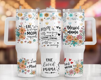 Mom 40oz Tumbler Wrap PNG | Blessed Mama Floral Stanley Cup Sublimation Design | Mother’s Day Digital Download