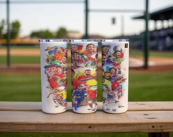 Soccer Legends World Cup 20oz Tumbler Wrap PNG | Messi Ronaldo Neymar Mbappe Football Skinny Tumbler Sublimation Design
