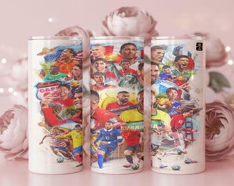 Soccer Legends World Cup 20oz Tumbler Wrap PNG | Messi Ronaldo Neymar Mbappe Football Skinny Tumbler Sublimation Design