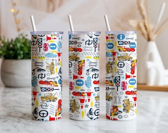 Race Car 20oz Tumbler Wrap PNG | Cartoon Cars Mechanic Sublimation Design | Kids Digital Download