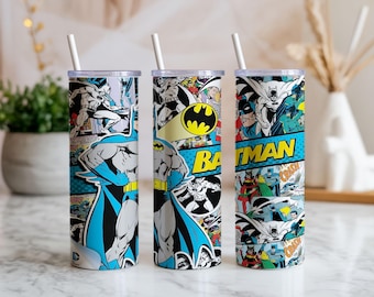 Batman Tumbler Wrap – 20oz Skinny Tumbler PNG | Comic Superhero Sublimation Design | Digital Download