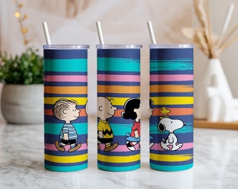 Cartoon Friends 20oz Tumbler Wrap PNG Bundle | Cute Doghouse Group Sublimation Design | Digital Download