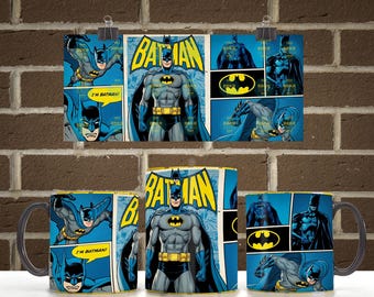 Batman 11oz 15oz Mug Wrap PNG | Comic Superhero Coffee Mug Seamless Sublimation Design | Digital Download PNG File