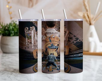 Cristiano Ronaldo 20oz Tumbler Wrap PNG | CR7 Football Champion Sublimation Design | Soccer Legend Digital Download