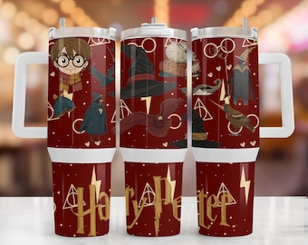 Wizard School 40oz Tumbler Wrap PNG | Magical Book Lover Universal Stanley Sublimation Design | Harry Potter Style Download