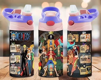 Anime Pirate Crew 12oz Sippy Cup Wrap PNG | Adventure Ship Kids Tumbler Sublimation Design | Digital Download