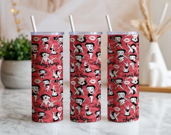 Betty Boop 20oz Tumbler Wrap PNG | Red Glam Cartoon Girl Sublimation Design | Retro Pinup Digital Download
