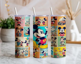 Cartoon Mouse Tumbler Wrap PNG | Retro Cartoon 20oz Skinny Tumbler Design | Kids Sublimation Wrap Instant Download