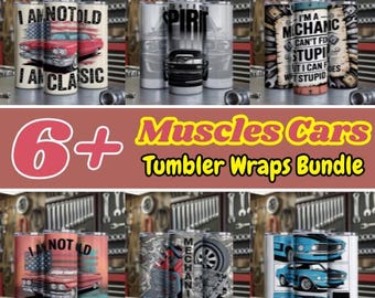 Muscle Cars 20oz Tumbler Wrap Bundle PNG | 6+ Classic Car Mechanic Sublimation Designs | Garage Digital Download