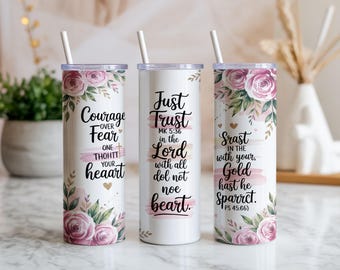 Christian Bible Verse 20oz Tumbler Wrap PNG | Floral Faith Scripture Skinny Tumbler Sublimation Design | Digital Download