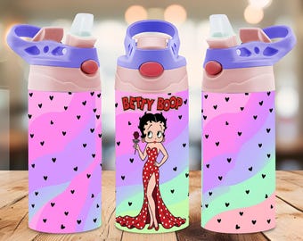 Vintage Glam Girl 12oz Sippy Cup Wrap PNG | Pastel Heart Kids Tumbler Sublimation Design | Digital Download