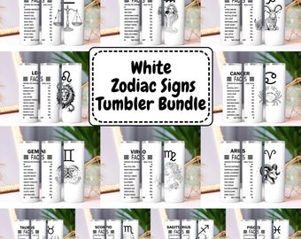 White Zodiac Signs 20oz Tumbler Wrap Bundle PNG | Astrology Facts Sublimation Designs | Horoscope Digital Download