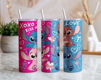 Cute Alien Friends 20oz Tumbler Wrap PNG | XOXO Love Hearts Sublimation Design | Kawaii Digital Download