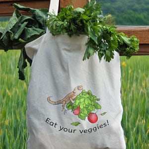 Bearded Dragon Canvas Tote Bag | “Eat Your Veggies” Lizard Reptile Lover Grocery Bag, Eco-Friendly Reusable Shopping Tote for Beardie Fans