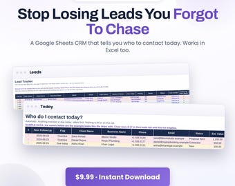 Small Business Lead Tracker, Google Sheets CRM Template for Freelancers, Client Follow Up Tracker, Sales Pipeline, Instant Download