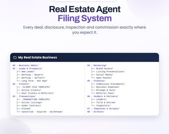 Realtor Transaction Filing System | Real Estate Agent Organization | 68 Folders + Pipeline, Lead & Commission Trackers (Excel)