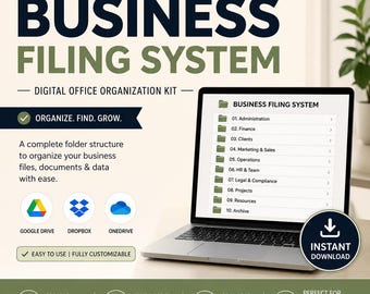 Business Filing System Template | Digital Office Organization Kit | Google Drive Folder Structure | Small Business File Management