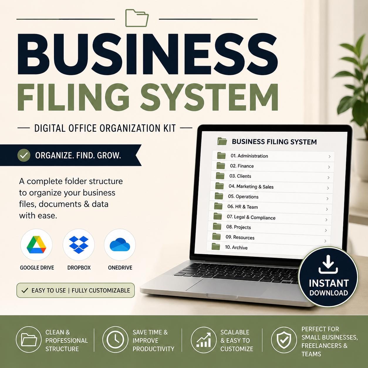 Business Filing System Template | Digital Office Organization Kit ...