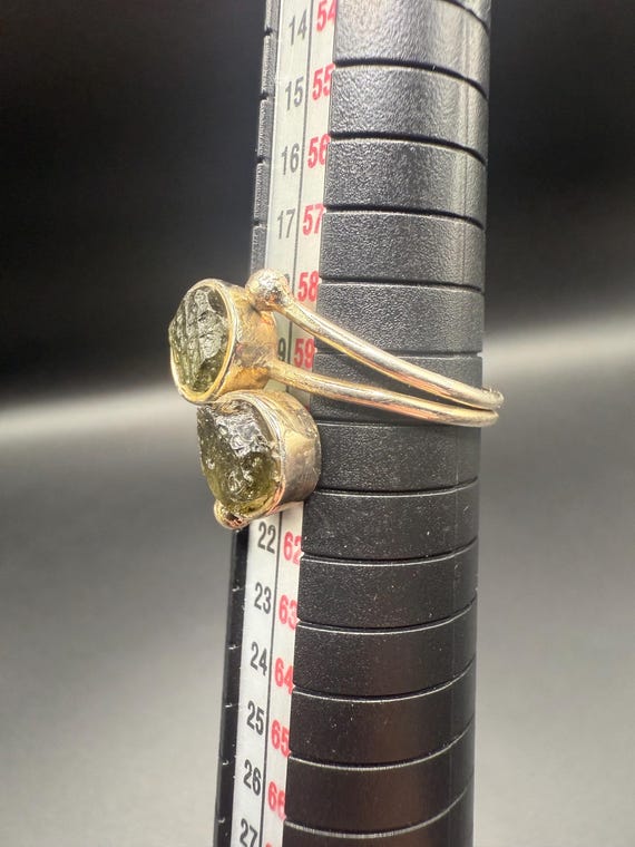 Moldavite Two Stone Ring Solid Sterling Silver Ba… - image 3