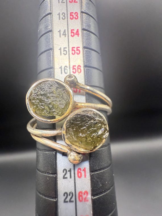 Moldavite Two Stone Ring Solid Sterling Silver Ba… - image 2