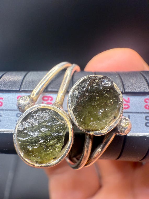 Moldavite Two Stone Ring Solid Sterling Silver Ba… - image 8