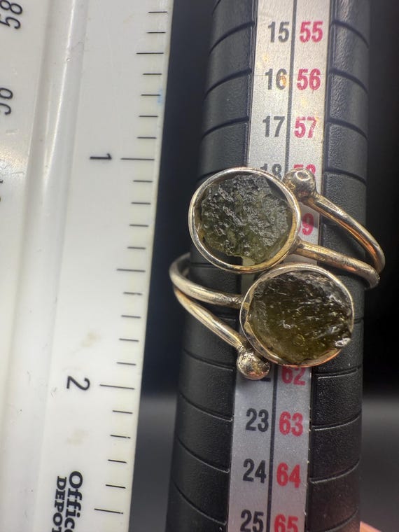Moldavite Two Stone Ring Solid Sterling Silver Ba… - image 9