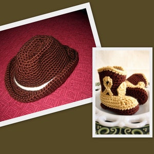 2 Piece Cowboy Hat & Booties Set Boy Girl Infant Toddler Baby Shower Gift Homecoming Costume