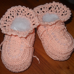 Hand Crocheted Lacey Design Booties Made of Cotton Thread Crib Shoes Baby Gift