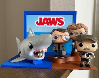Jaws 3d printed Multi-Level Display Stand WITH letter poster print (Pop figures NOT included)