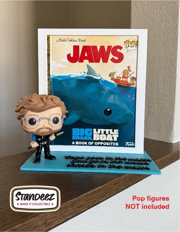 Jaws Hooper Display Stand: 3D Printed Collectible Base with Quint Quote, Pop figure NOT included