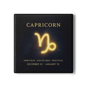 Capricorn Ceramic Coaster - Zodiac Gift for Astrology Lovers, Co-Workers, Black and White Drink Coaster, Constellation Decor, Astrological