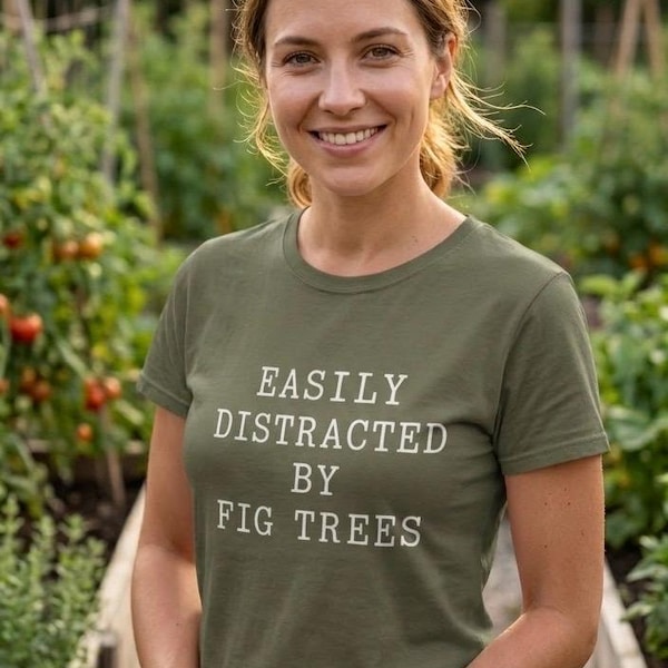 Maglietta "Facilmente distratto dagli alberi di fico": regalo per giardinieri, maglietta per amanti delle piante