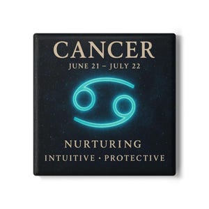 Cancer Ceramic Coaster - Zodiac Gift for Astrology Lovers, Co-Workers, Black and White Drink Coaster, Constellation Decor, Astrological