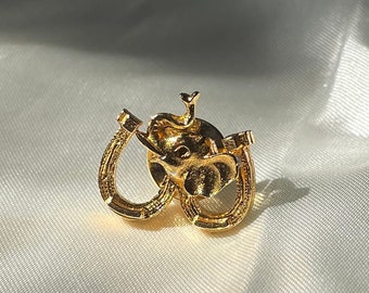 Vintage Lucky Horseshoe Elephant Brooch Lapel Pin