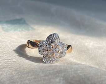 Vintage Gold Plated Rhinestone Flower Ring, Gold Costume Jewelry, Size 9