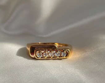 Vintage Men’s Gold Plated Rhinestone Ring, 18KGE Cocktail Ring, Size 6, 7, 8.25, 9, 9.75, 11