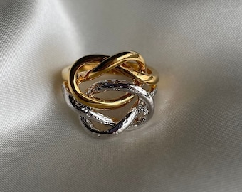 Vintage Gold Silver Plated Knot Ring, Vintage Two Tone Ring, Size 5.75, 6, 7, 7.25, 8, 9, 9.75