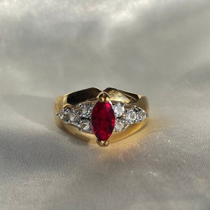 Chunky Vintage Gold Plated Red Rhinestone Ring, Vintage Cocktail Ring, Size 6, 9, 9.75, 10 image 2