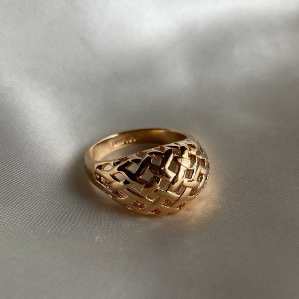 Vintage Gold Plated Dome Ring, Vintage Basket Ring, Size 5, 6, 7.25, 8, 8.25