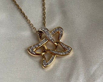 Vintage Gold Plated Star Necklace, Vintage Swarovski Jewelry