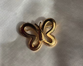 Vintage Gold Tone Butterfly Pin Brooch, Retro Insect Jewelry