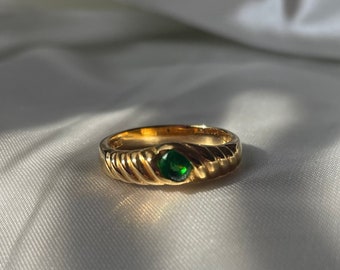 Vintage Gold Plated Green Rhinestone Ring, Vintage Cocktail Ring, Size 4.75, 5, 6, 8, 8.25